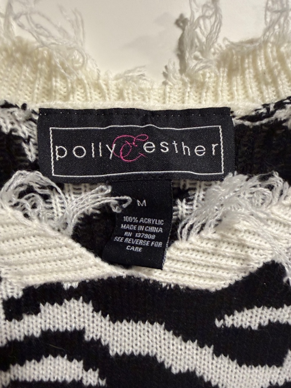 Polly & Esther Black and White Zebra V-Neck Sweater - Picture 4 of 6